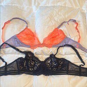 Lace Underwire Bra Set - Black and Orange